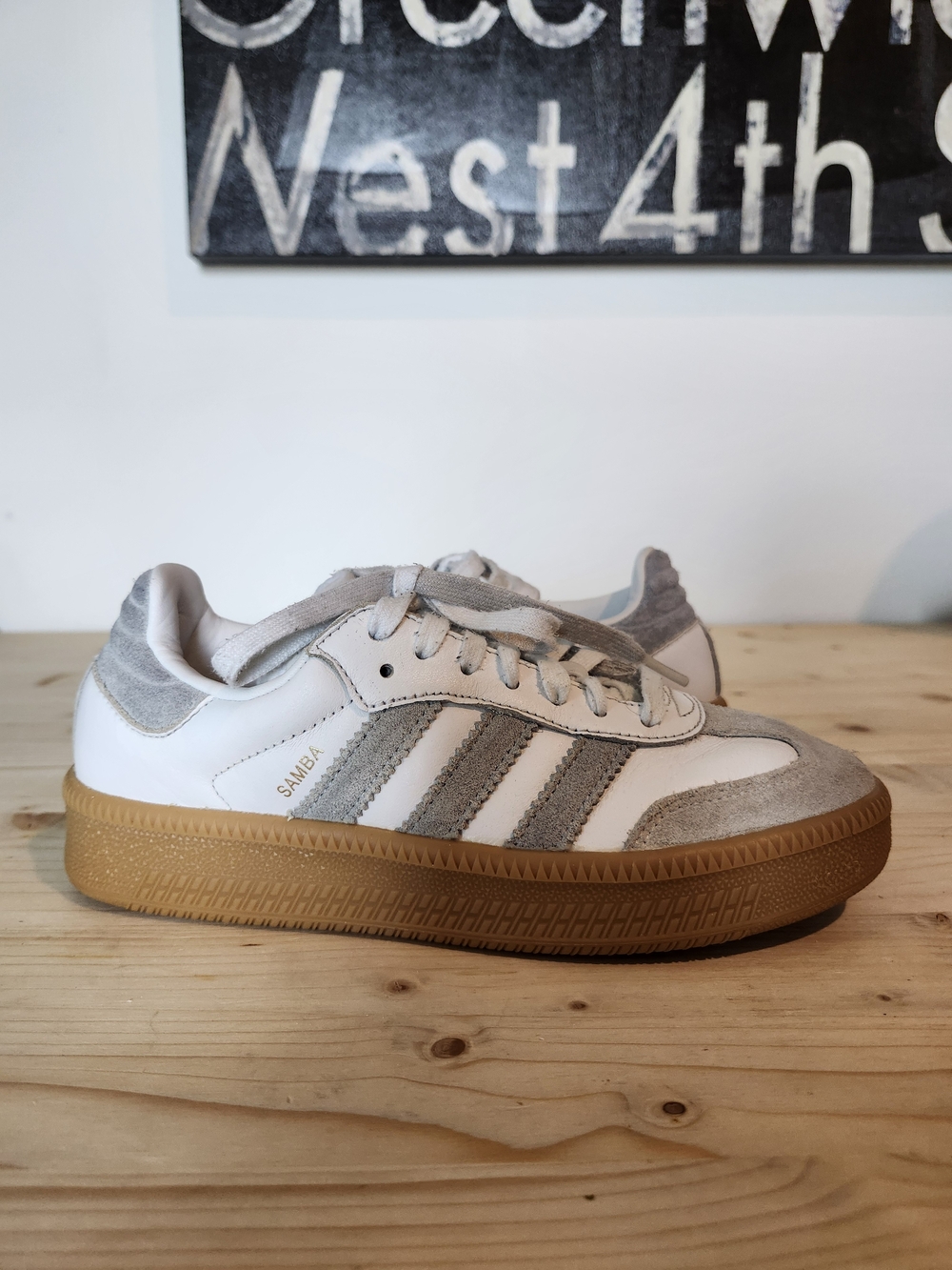adidas Samba White & Grey with Gum Sole Women's 5.5